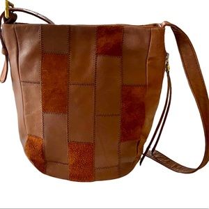 Hobo International Brown Leather Suede Patchwork Crossbody Bag Purse